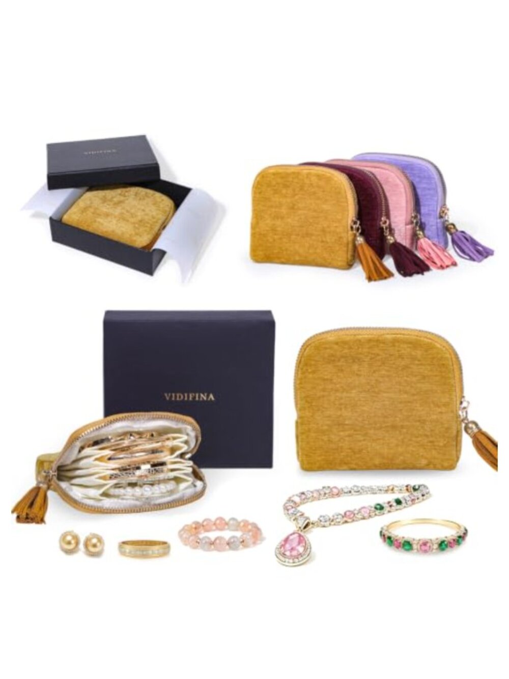 Velvet Travel Jewelry Case 5 Compartment Zipper Pouch Organizer